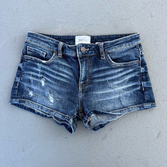 BKE Stella Mid Rise Distressed Whisker Front Jean Shorts Size 26 - Picture 2 of 5